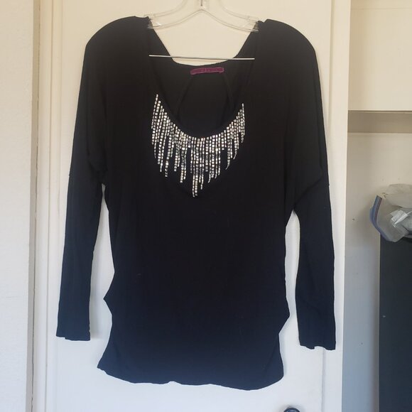 Velvet Long Sleeve Black Shirt with Siver on front Size P - Picture 1 of 6